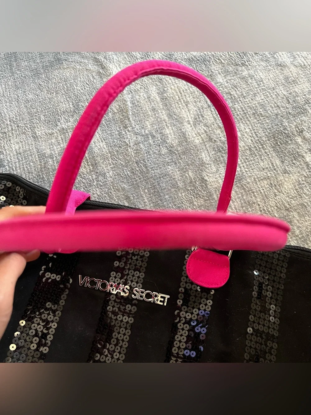 [Sold] Victoria's Secret Black and Hot Pink Sequin Beach Bag